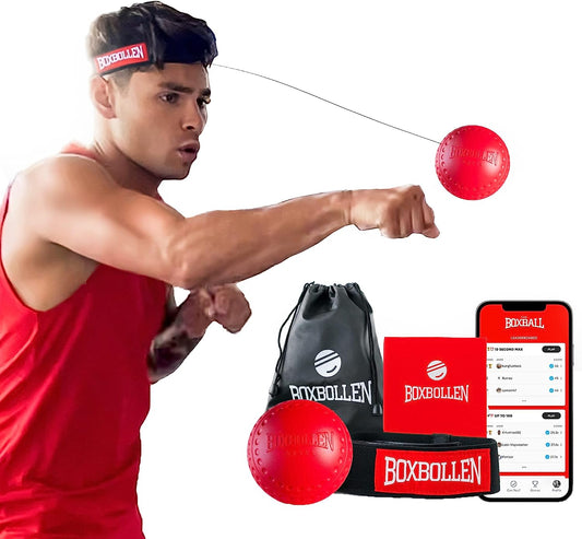 "Knockout Pro Reflex Ball - Celebrity-Approved MMA Boxing Gear with Interactive App & Adjustable Strap"