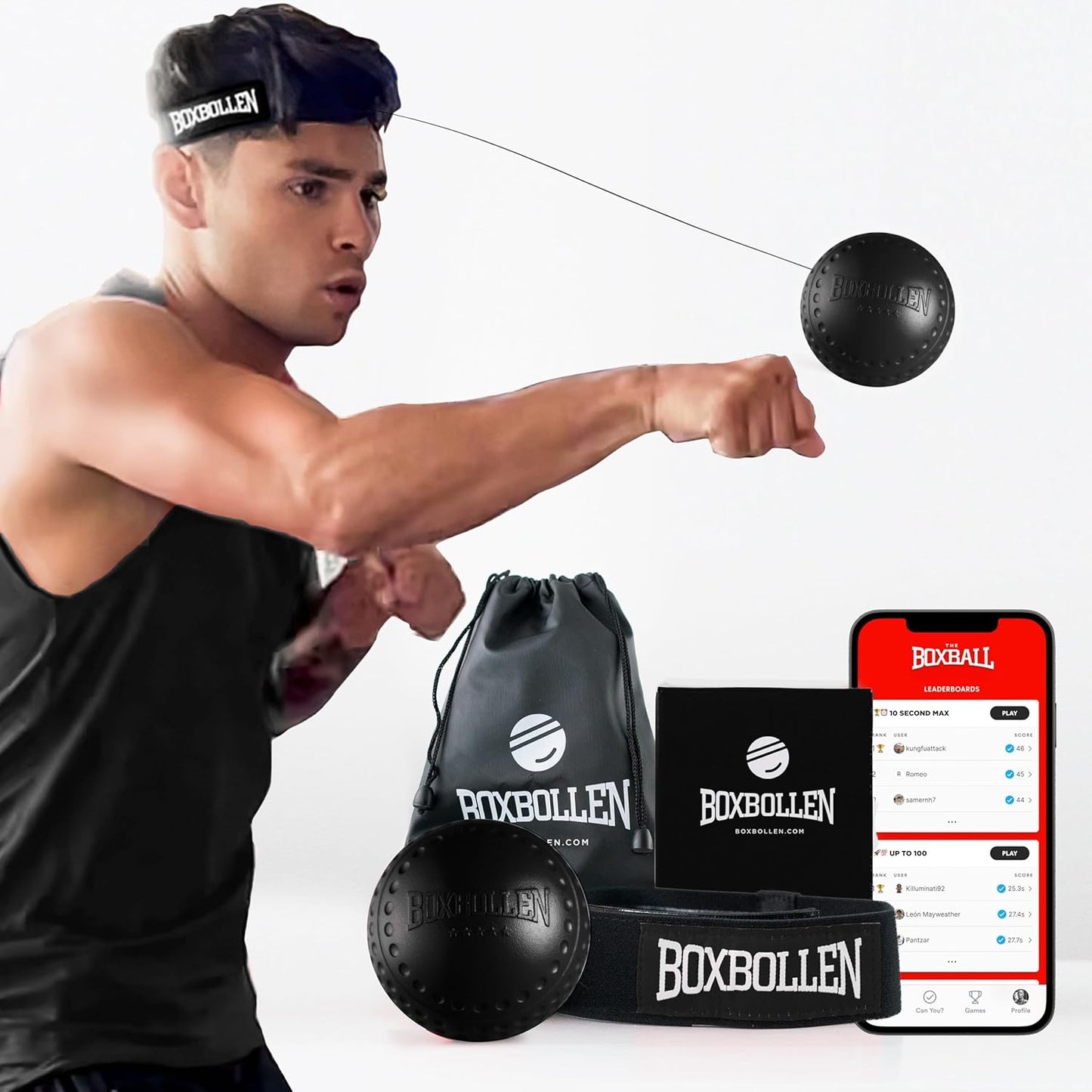 "Knockout Pro Reflex Ball - Celebrity-Approved MMA Boxing Gear with Interactive App & Adjustable Strap"